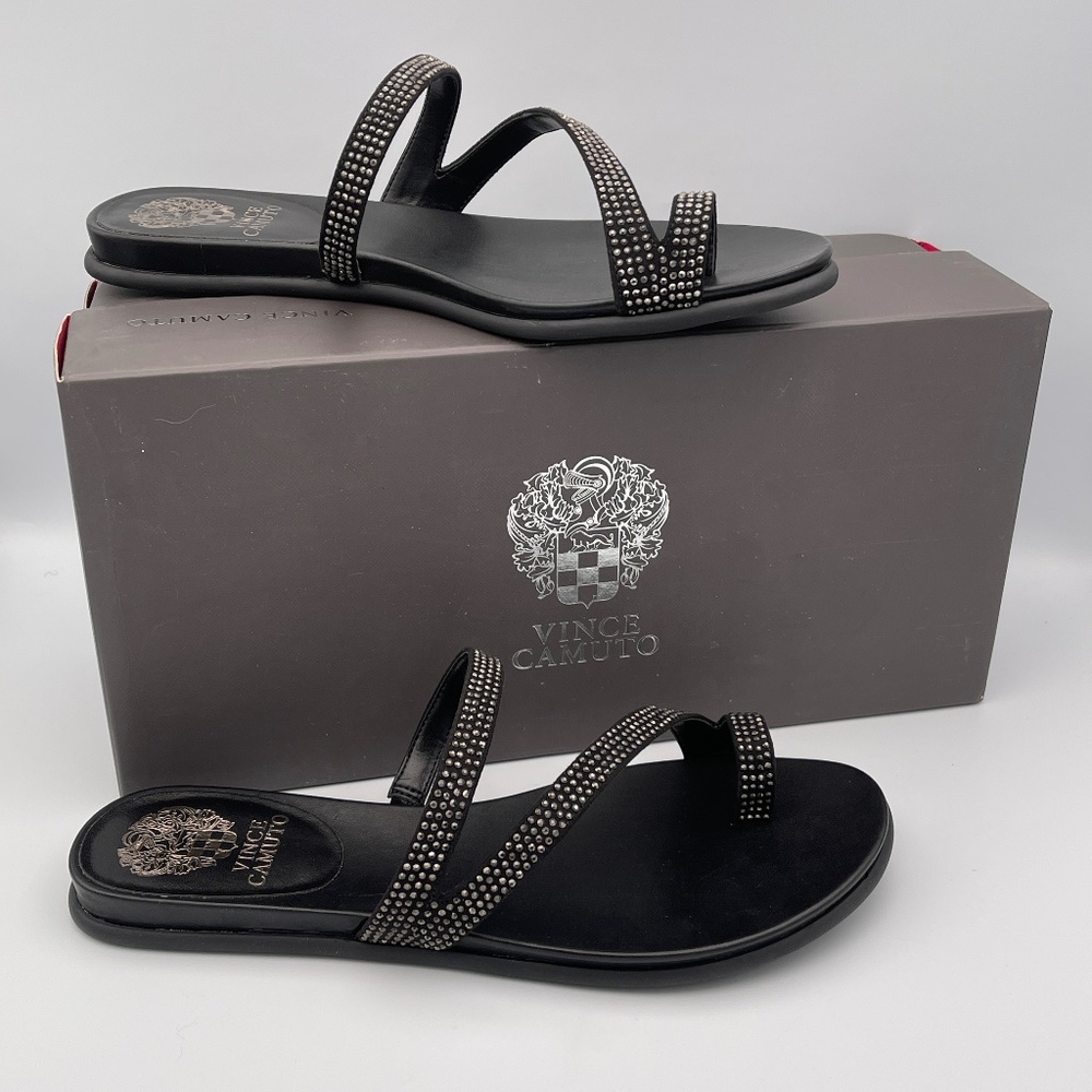 Vince Camuto Women's Shoe Evina Toe Ring Sandals Microsuede Black Size 8 M US